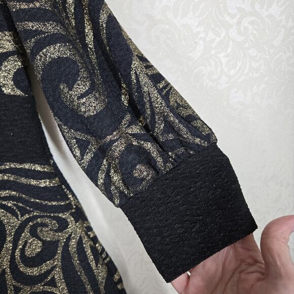 Kayla by Tally Taylor Sheath Midi Dress sz 14 Black Metallic Gold Stretch Fitted - Picture 6 of 16